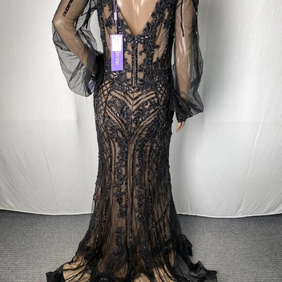 Ladivine Women’s Floral Sequin Mermaid Gown Size: 10 | Color: Black - Picture 8 of 11